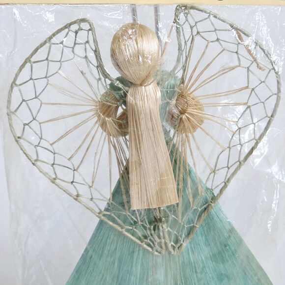 Abaca Flat Angel Praying Ornament Blue Natural Fiber Handcrafted Philippines 9" - Picture 7 of 9